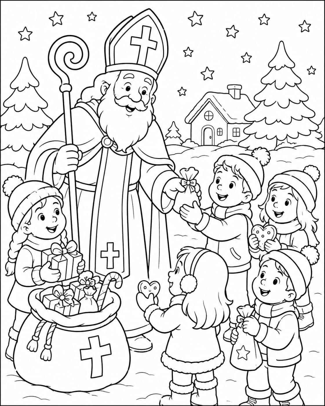 Nikolaus Motiv 9 als kostenloses Ausmalbild für Kinder